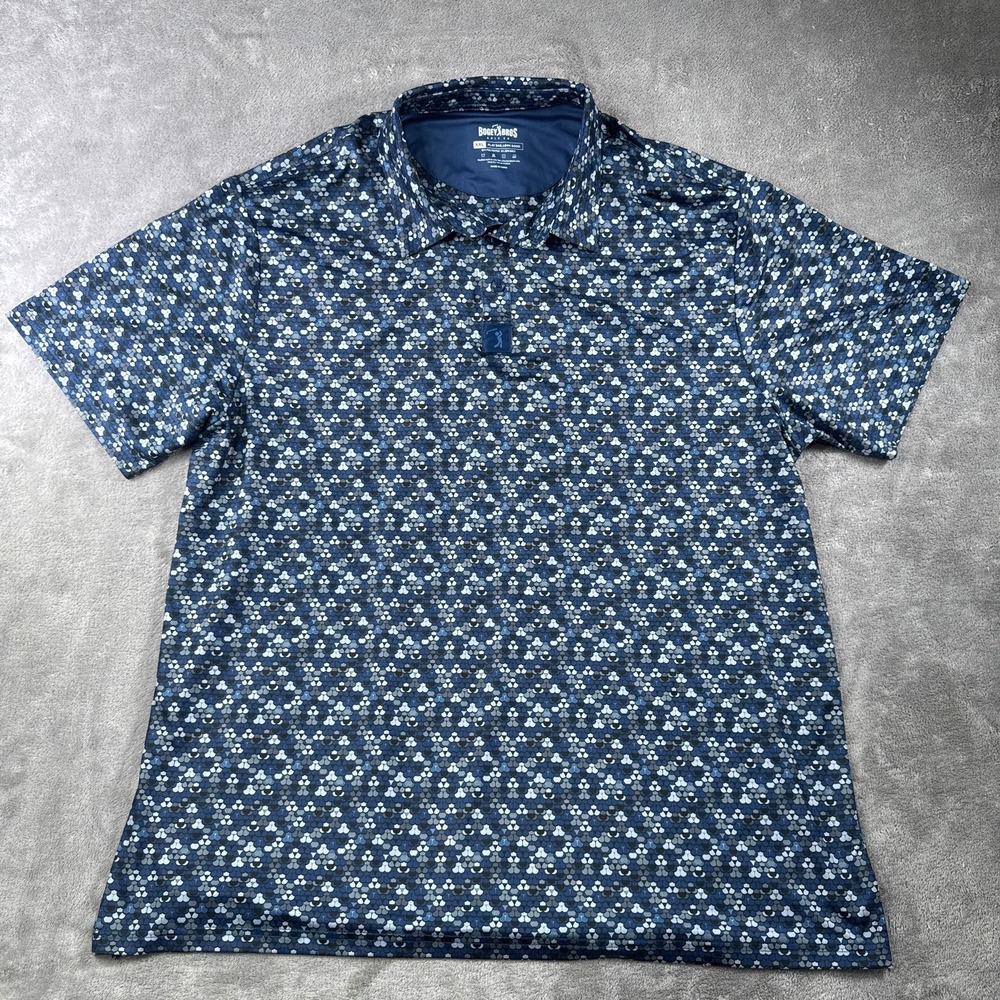 Bogey Bros Golf Polo Shirt Mens XXL Blue Geometric Pattern Performance Stretch